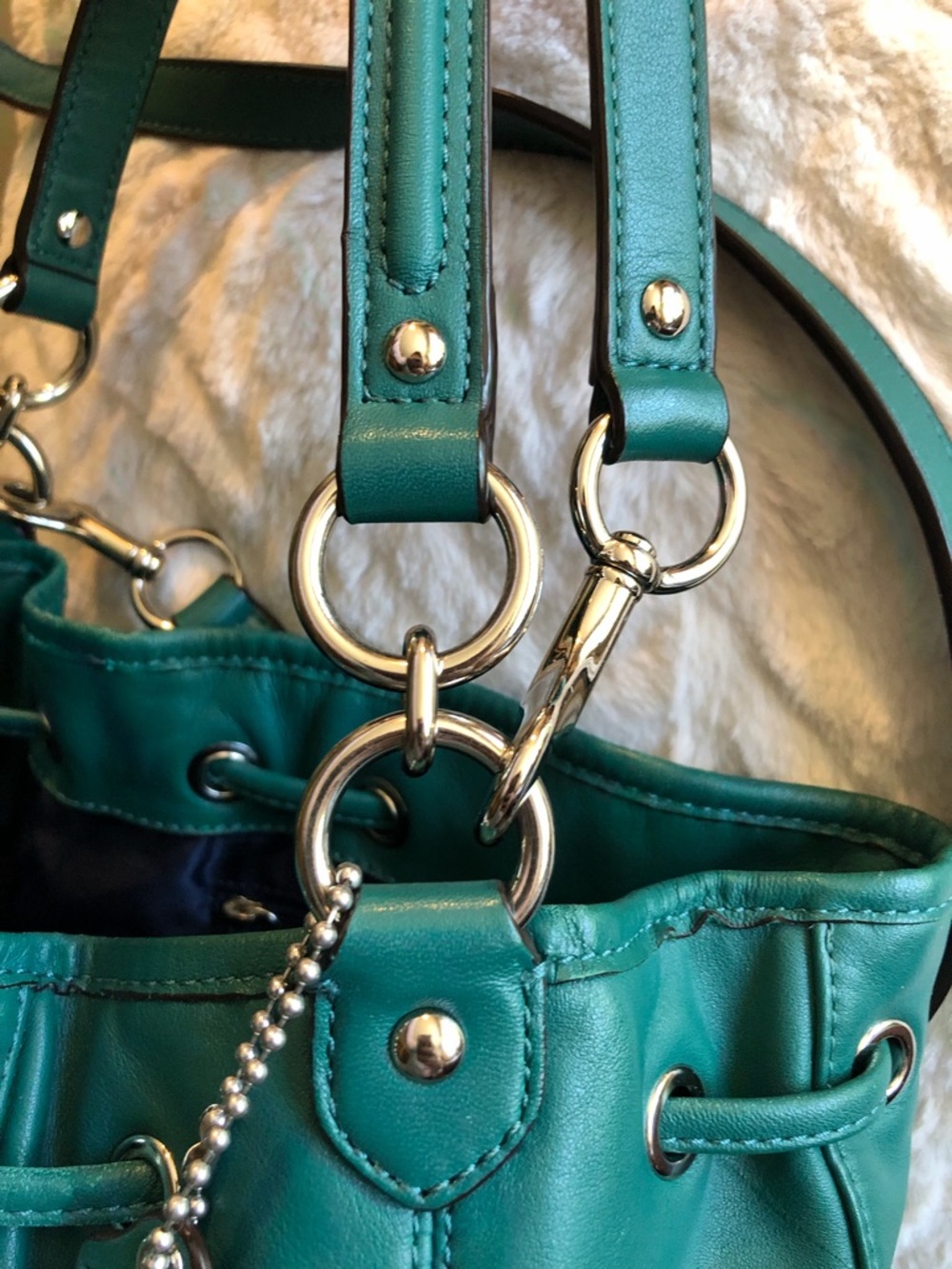 COACH Jade Green Leather Drawstring Shoulder Bag - Picture 12 of 14
